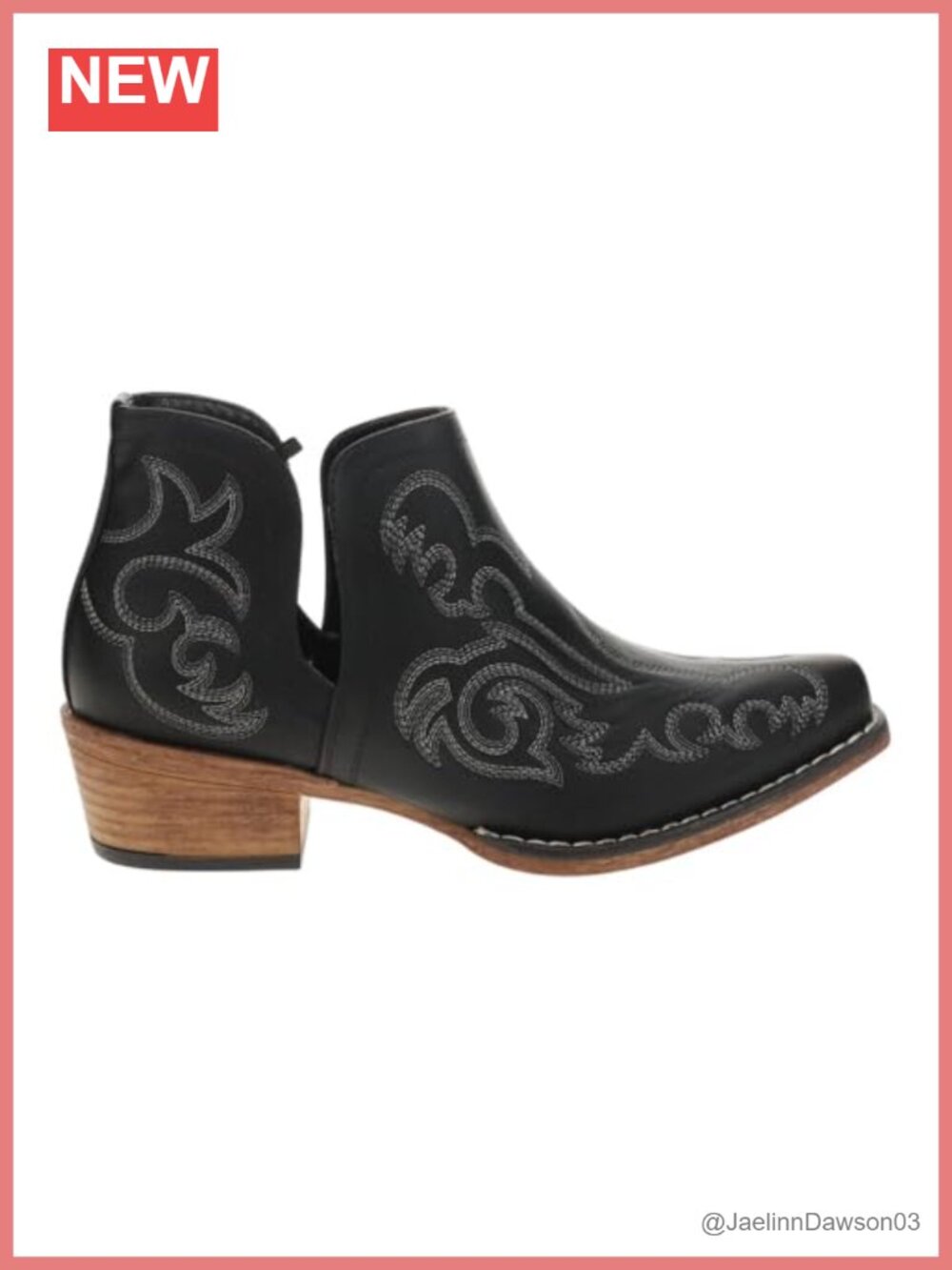 Faux Leather Western Ankle Boots Snip Toe Low Heel Embroidered